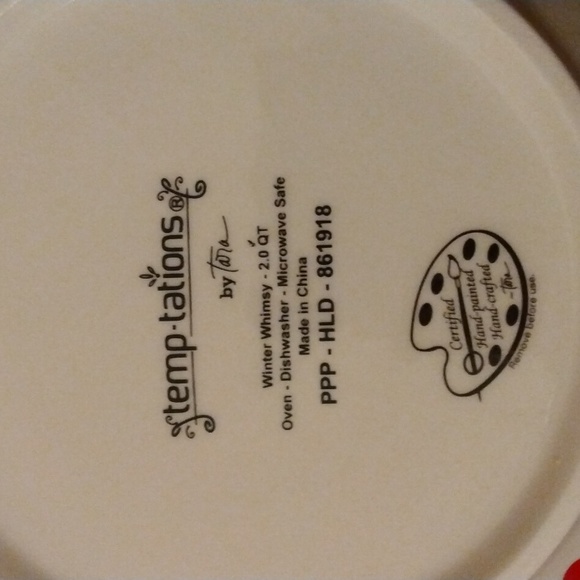 TEMPTATIONS WINTER WHIMSY SEASONAL CERAMIC BOWL 2.0 QT WITH COVER - Picture 3 of 6